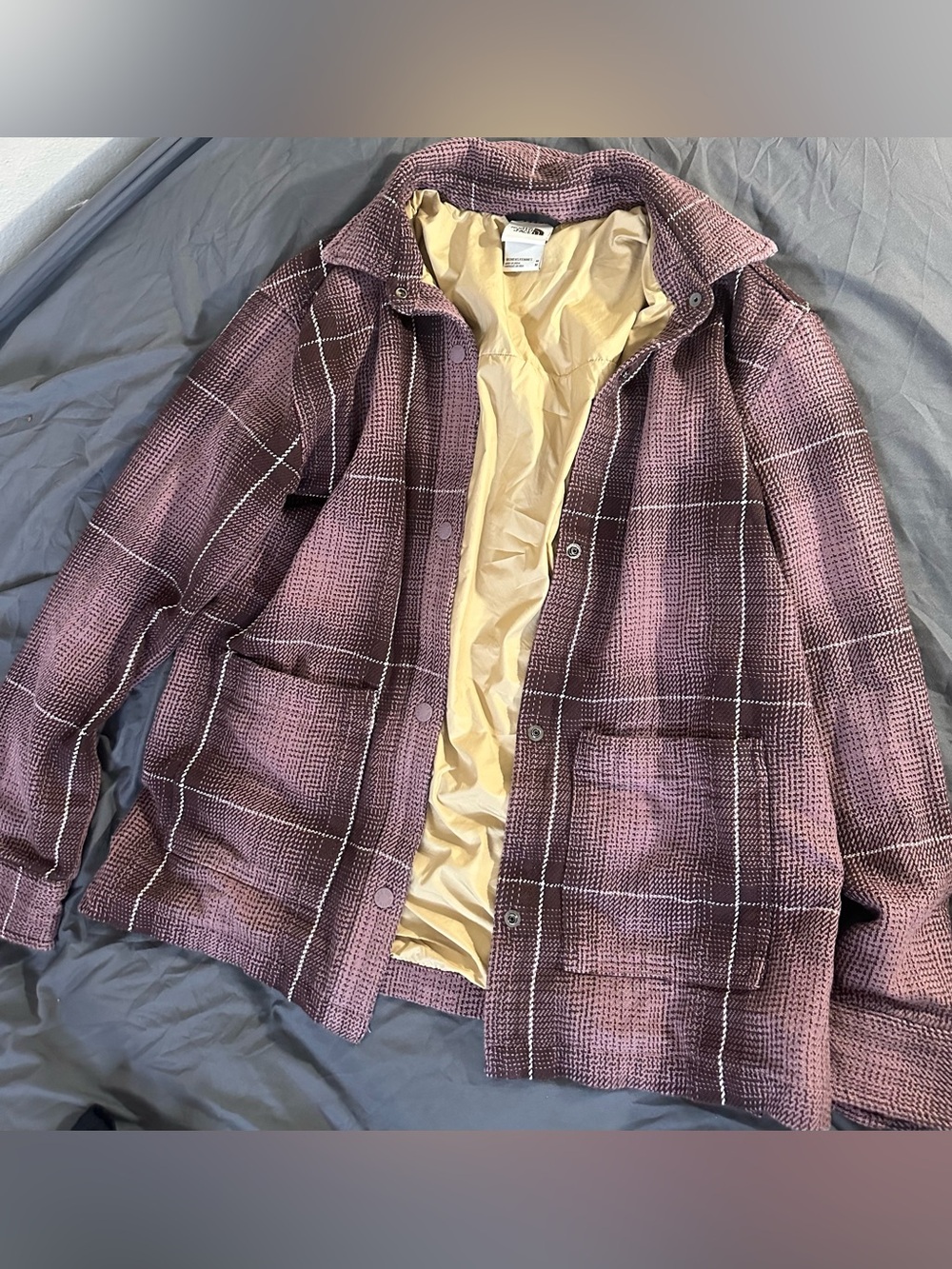 The North Face Mauve Plaid Pea Coat with Cream Lining